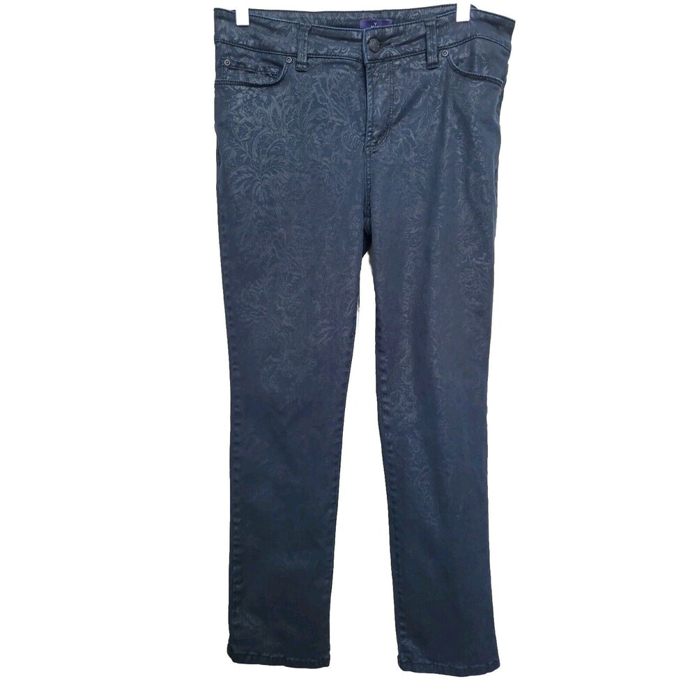 NYDJ Damask Pattern Black Skinny Jeans Size 10P Stretch